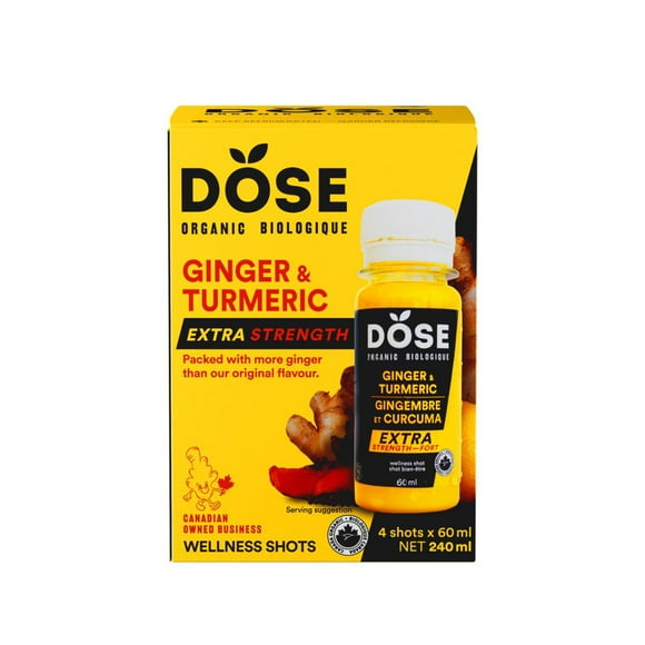 Shots biologiques au gingembre et curcuma, EXTRA fort, DOSE 4x60mL