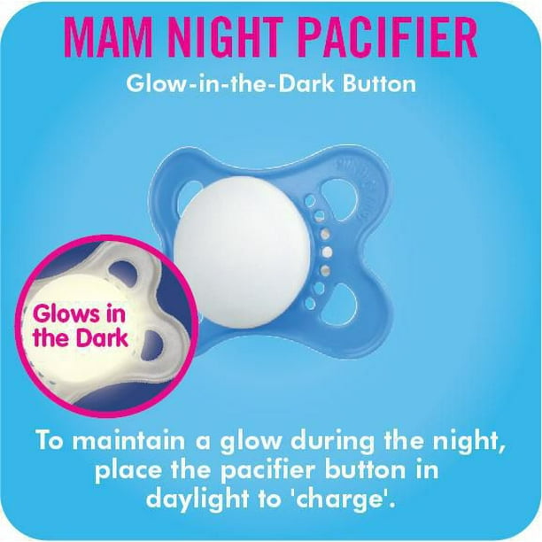 MAM Nuit - Sucette de silicone, 6 mois+, Brille dans le nuit, 2 PK MAM Nuit  Suce, 6 mois et plus - paquet de 2 