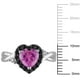Bague de forme cœur Tangelo avec saphir rose synthétique et spinelles noirs 1,88 CT PBT et accents de diamants en argent sterling – image 3 sur 5