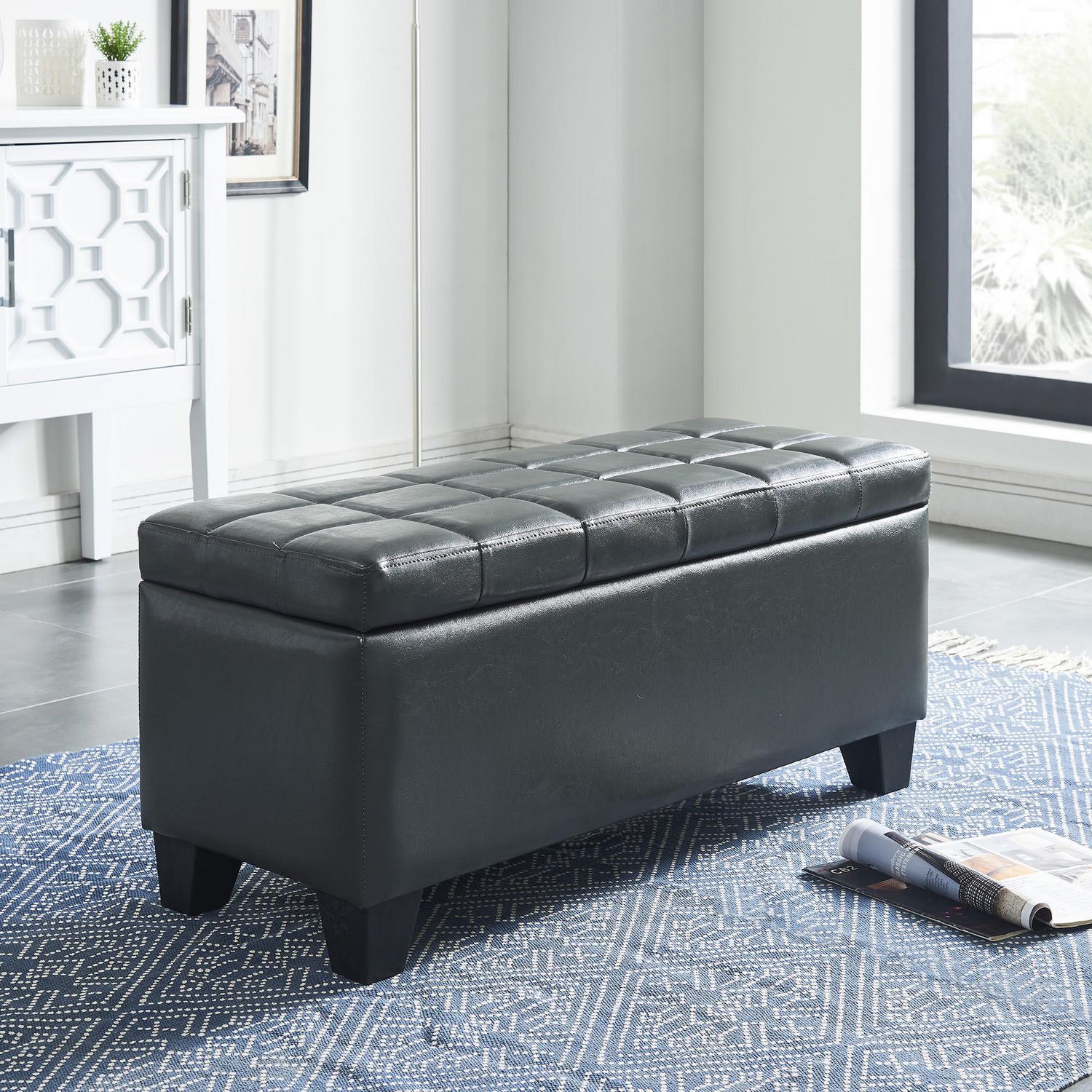 Faux Leather Storage Ottoman Grey, Leather Bench With Storage