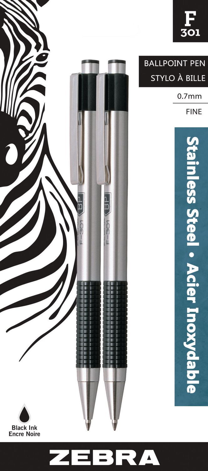 F-301 Stainless Steel Ballpoint Pen 1.6mm 2/Pkg-Black