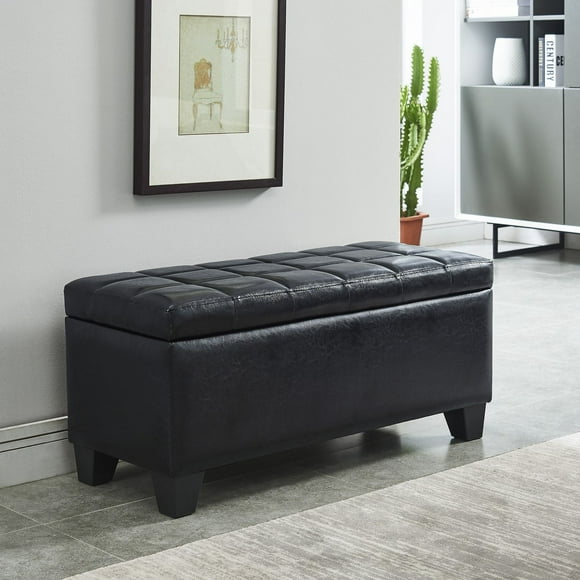 Worldwide Homefurnishings Inc Faux Leather Storage Ottoman- Black