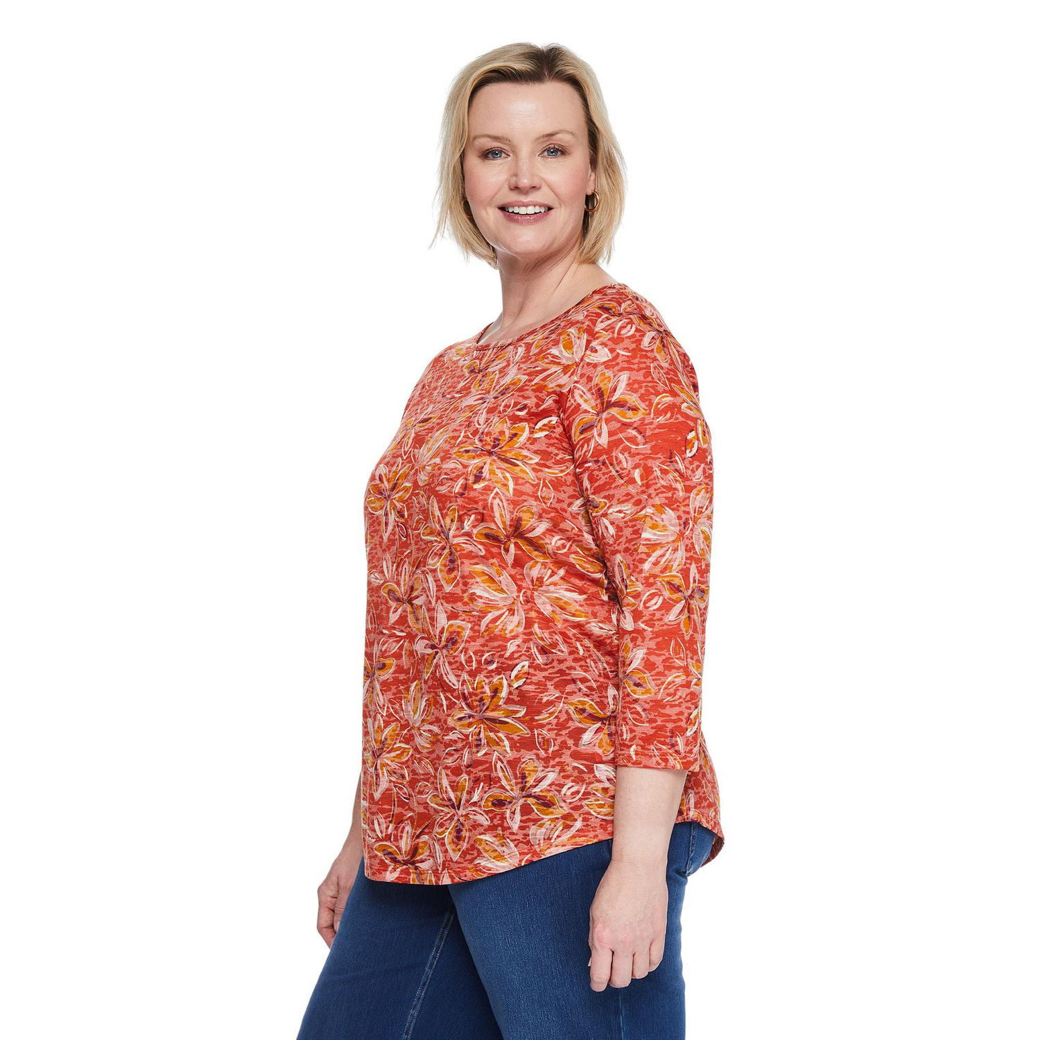 Iyla Women's Plus 3/4 Sleeve Burnout Tee