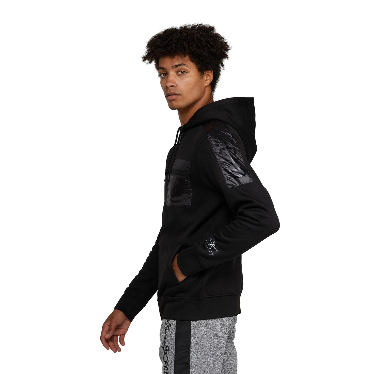 Sweat à capuche zippé avec logo Mark Ecko pour hommes avec superposition d'épaule