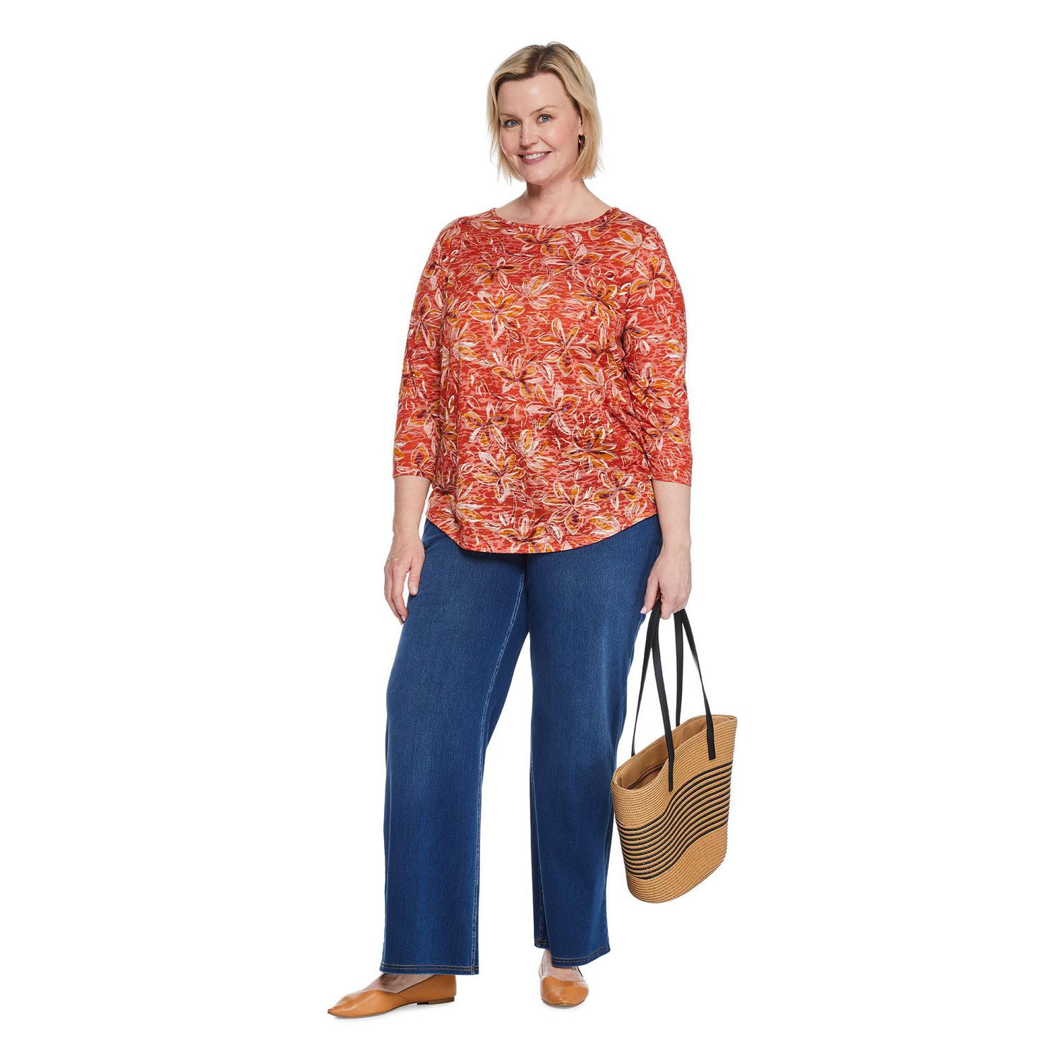 Iyla Women's Plus 3/4 Sleeve Burnout Tee