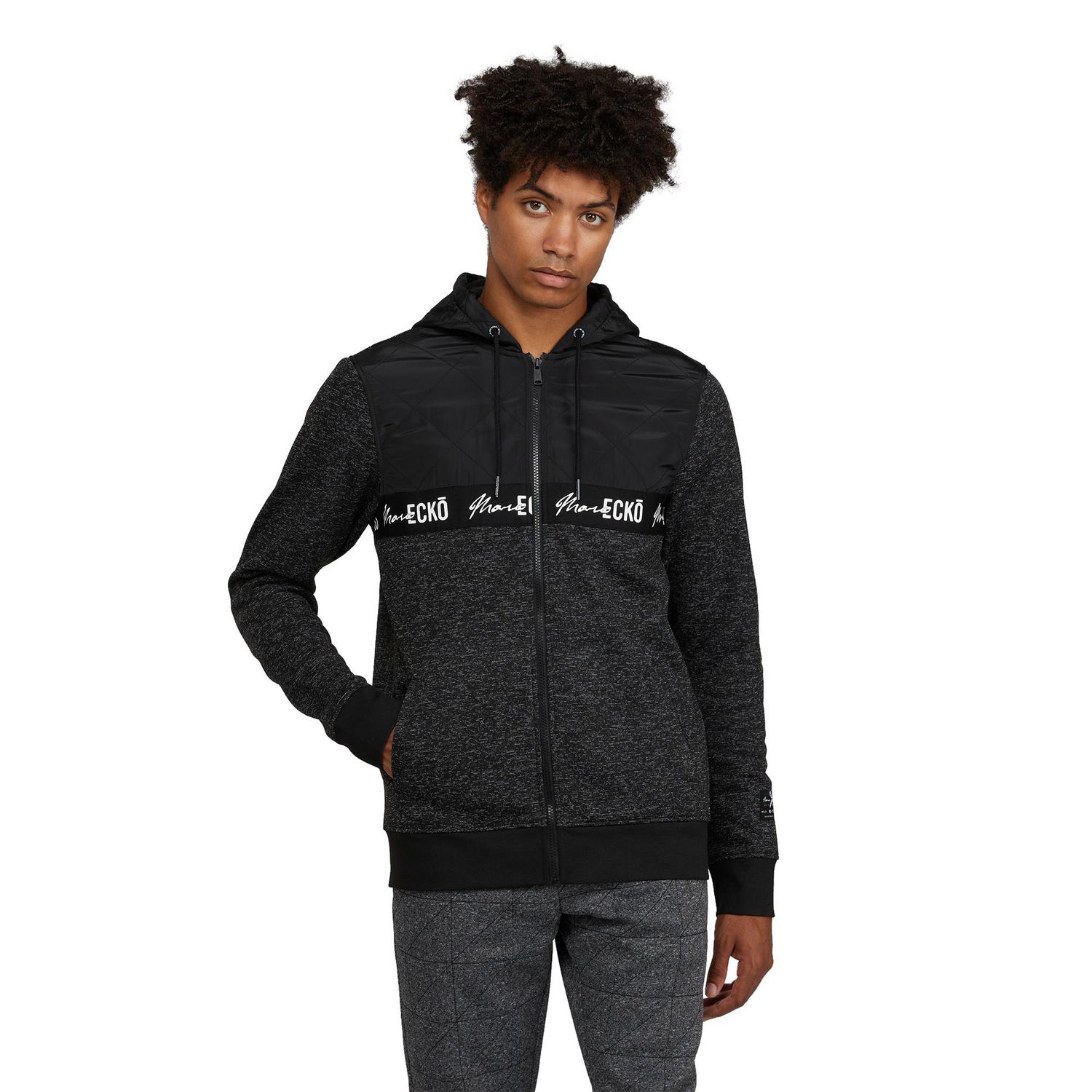 Mark Ecko Men’s Logo Zip-Up Hoodie with Chest and Hood Overlay ...