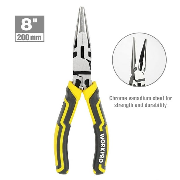 WorkPro 8" Long Nose Pliers, 8" / 200 mm, CR-V steel