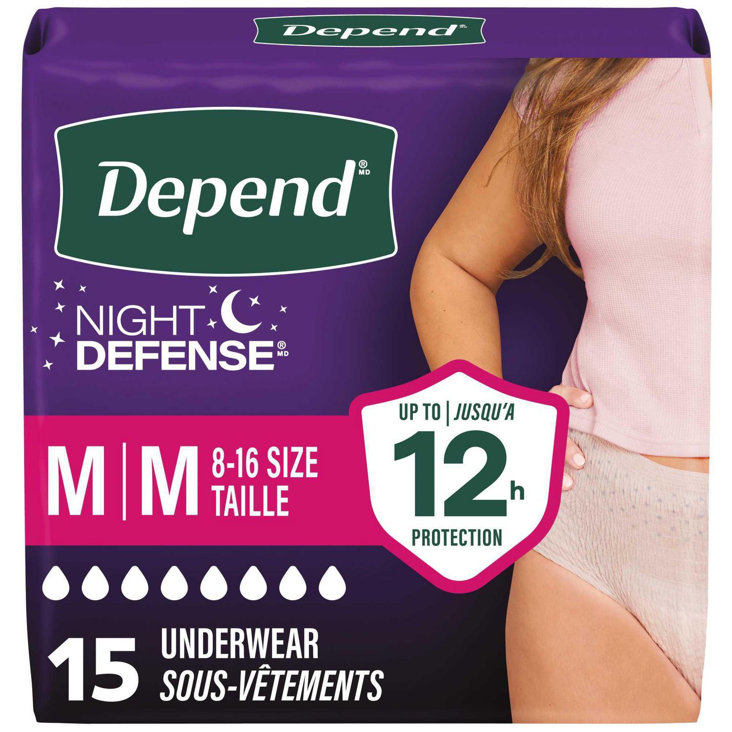Depend Night Defense Adult Incontinence Underwear for Women, Overnight, Blush, S-XL