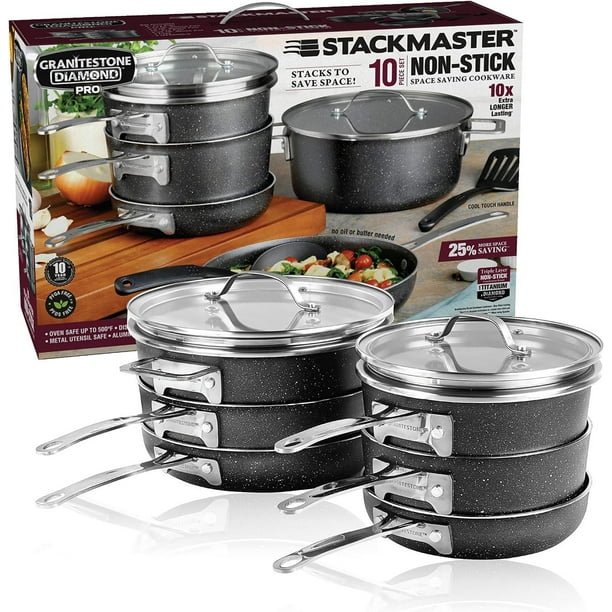 Gotham Steel Lot de 10 casseroles et poêles empilables antiadhésives