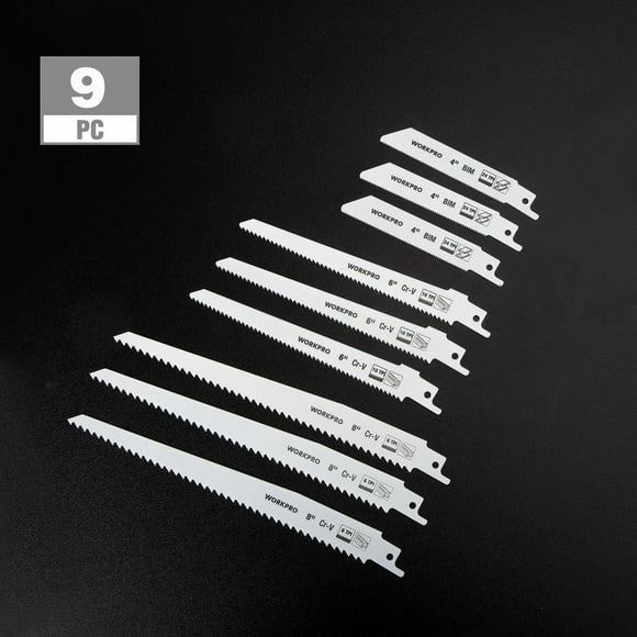 WorkPro Reciprocating Saw Blades - 9 Piece, For Wood & Metal