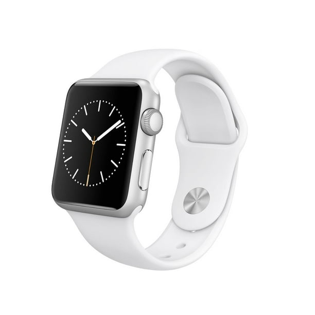 Montre Apple Watch Sport à boîtier de 38 mm en aluminium de couleur argent avec bracelet sport en blanc