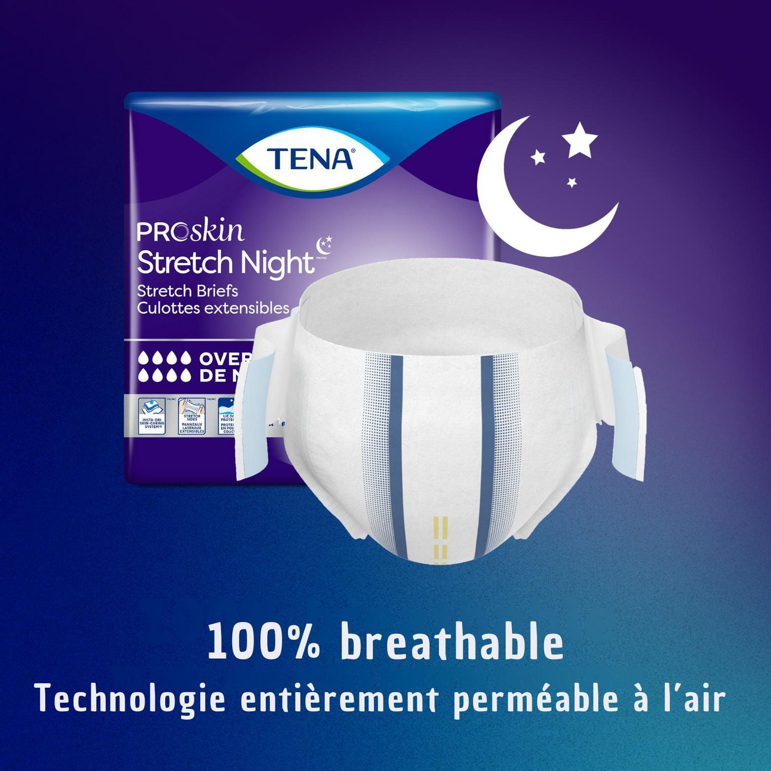 TENA ProSkin Stretch Brief for Men and Women, Overnight Absorbency, Unisex, Medium 12 Count., Protect against leakage.