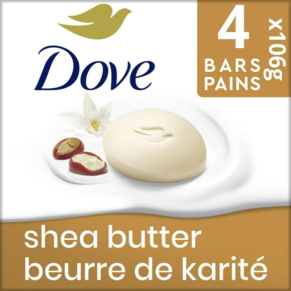 Dove Beauty Bar Soap for Nourished, Radiant Skin, Shea Butter Enriches Skin 106g(paquet de 4)