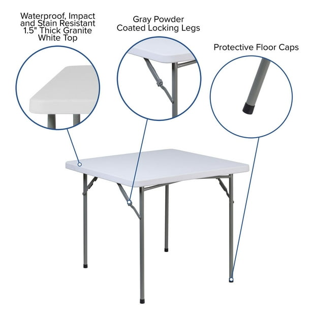 Flash Furniture Table carrée pliante de 34 po en plastique blanc