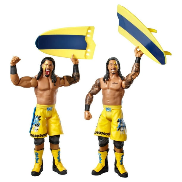 WWE série 28 – Jimmy Uso et Jey Uso avec planche de surf – Coffret de 2 figurines