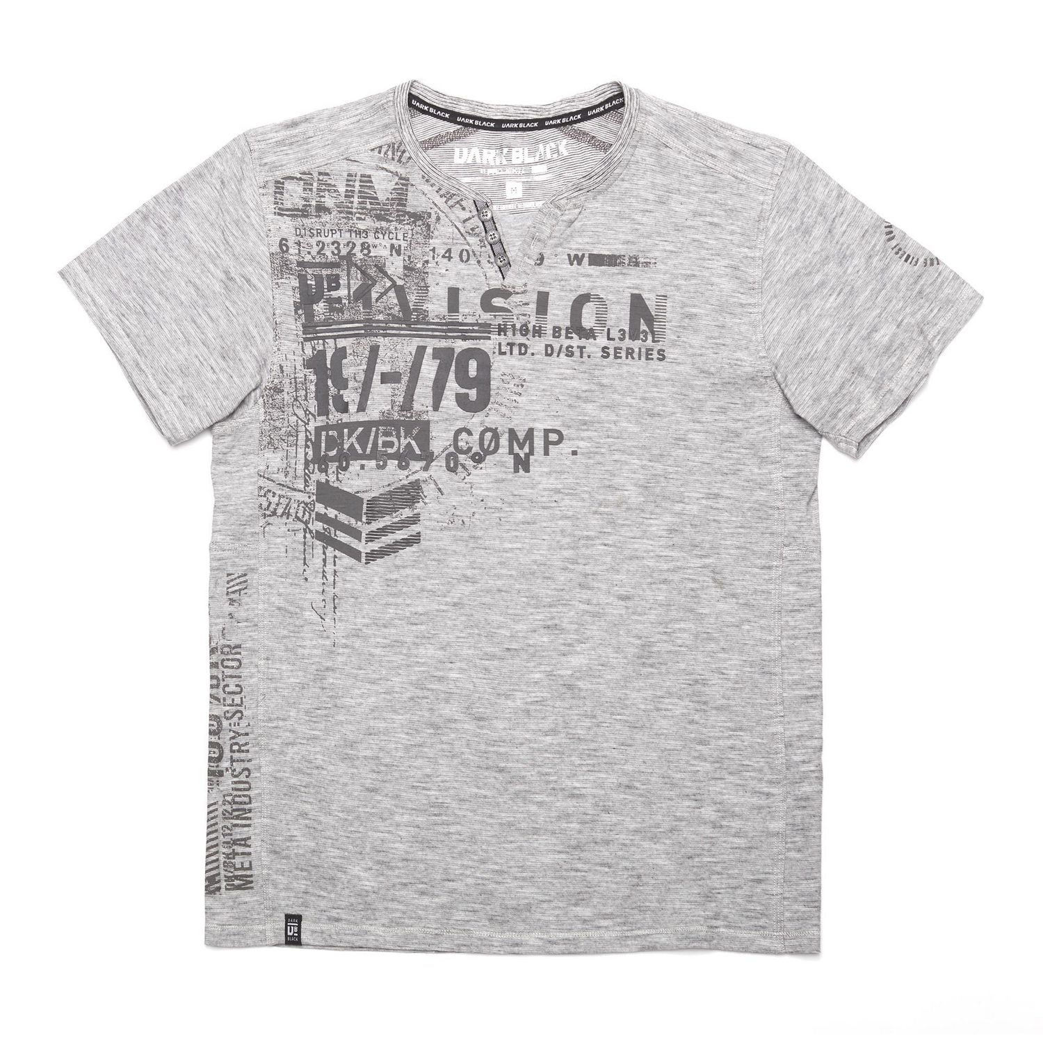 Dark Black Men's Short-Sleeve Graphic Henley T-Shirt