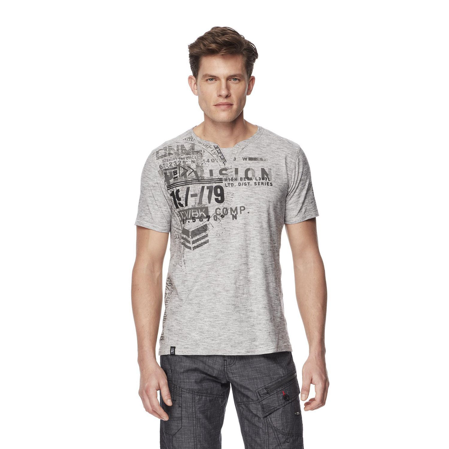 Dark Black Henley graphique à manches courtes pour hommes