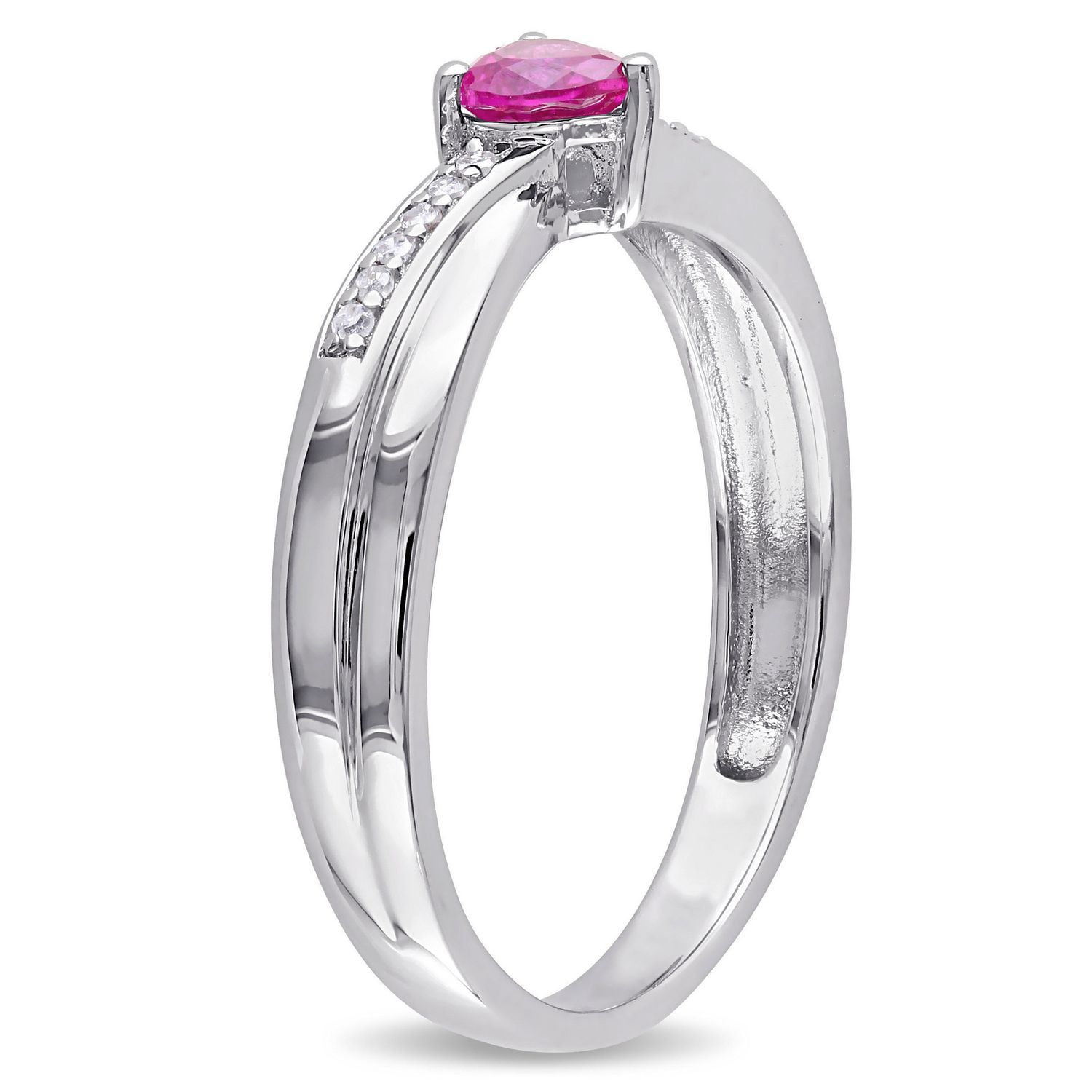 Bague de forme cœur Tangelo avec rubis synthétique 0,33 CT PBT et accents de diamants en argent sterling