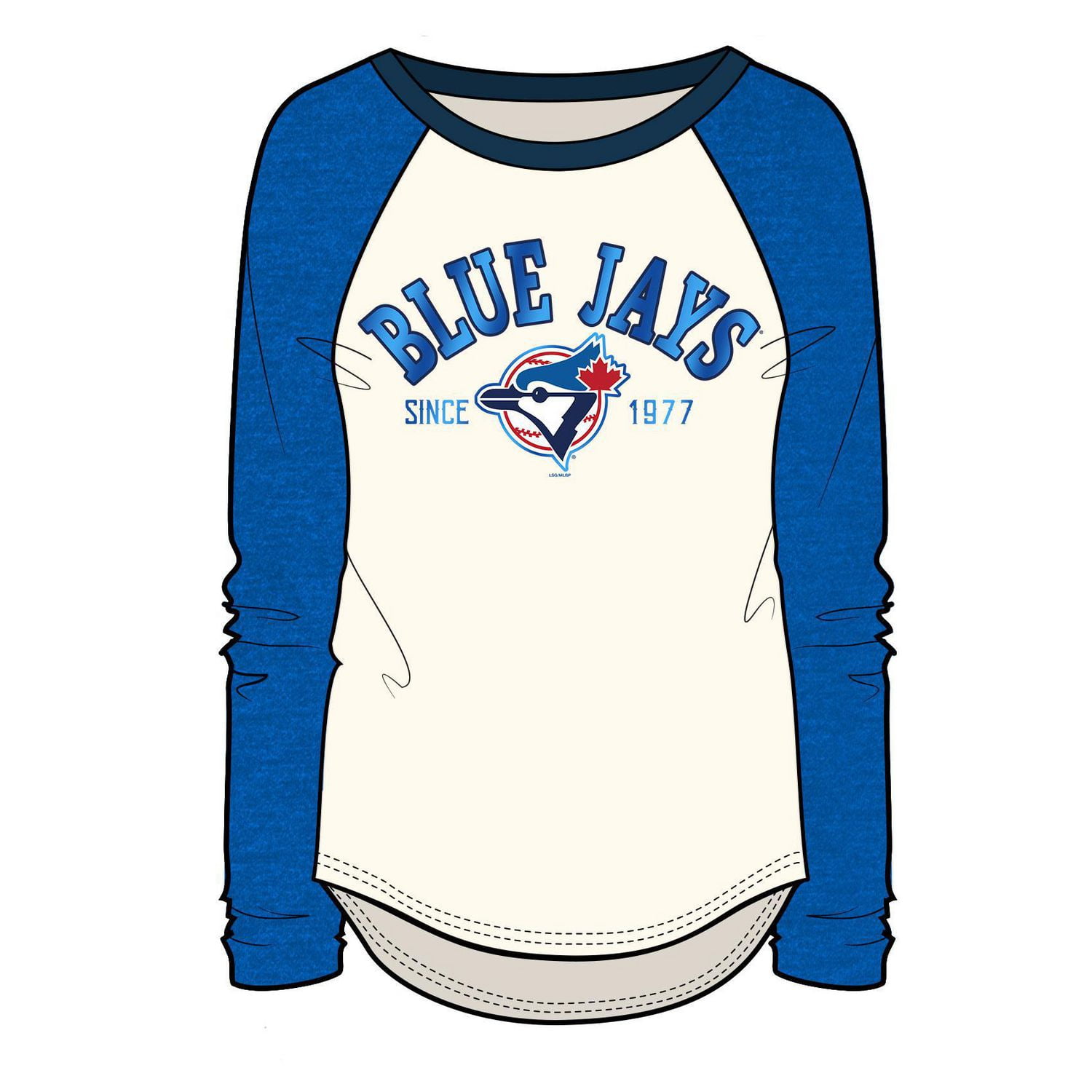 Chemise à manches raglan bleu et blanc pour dame