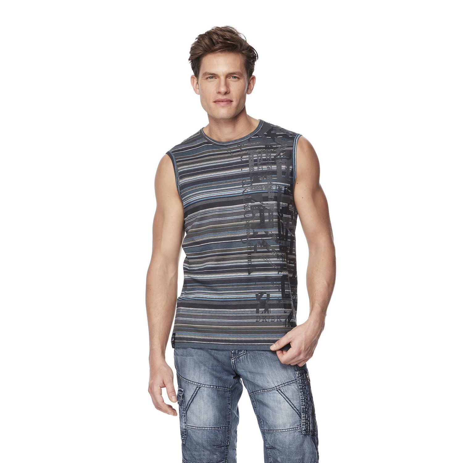 Dark Black Débardeur graphique à rayures pour hommes