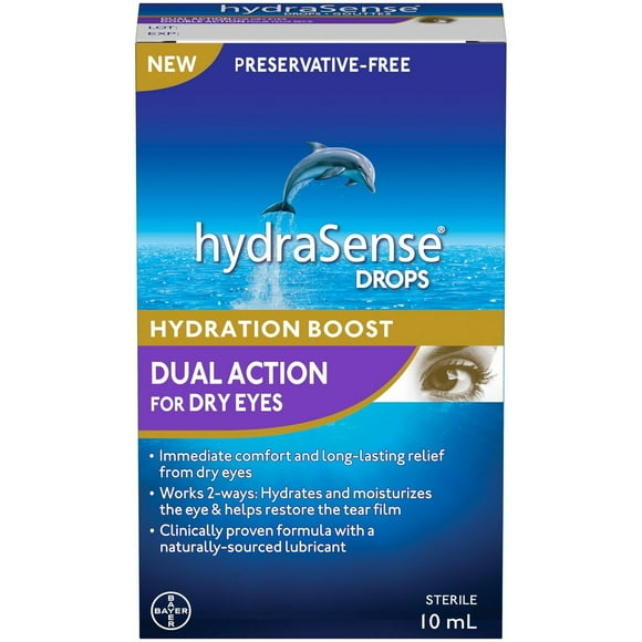hydraSense Dual Action Eye Drops, for Dry Eyes, Preservative Free, Clinically Proven Dual Action Formula, Naturally Sourced Lubricant