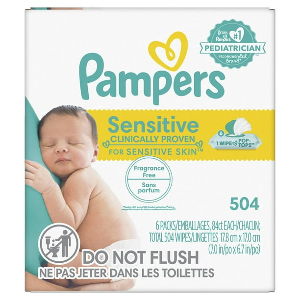Lingettes pour bébés non parfumées Pampers Sensitive, 6X boîtes  distributrices, 504 lingettes 504CT 