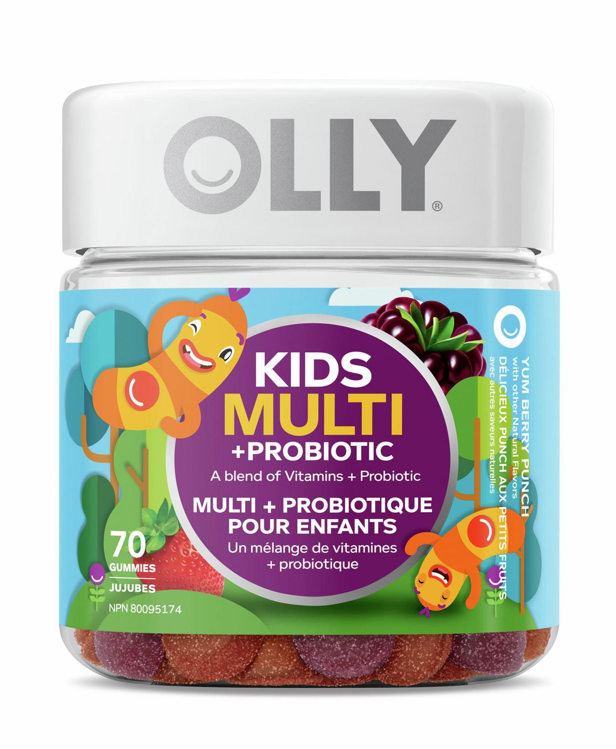 OLLY Kids Multi +Probiotic Yum Berry Punch Gummy Supplement, 70 Gummies