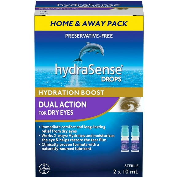 hydraSense Dual Action Eye Drops, for Dry Eyes, Preservative Free, Clinically Proven Dual Action Formula, Naturally Sourced Lubricant