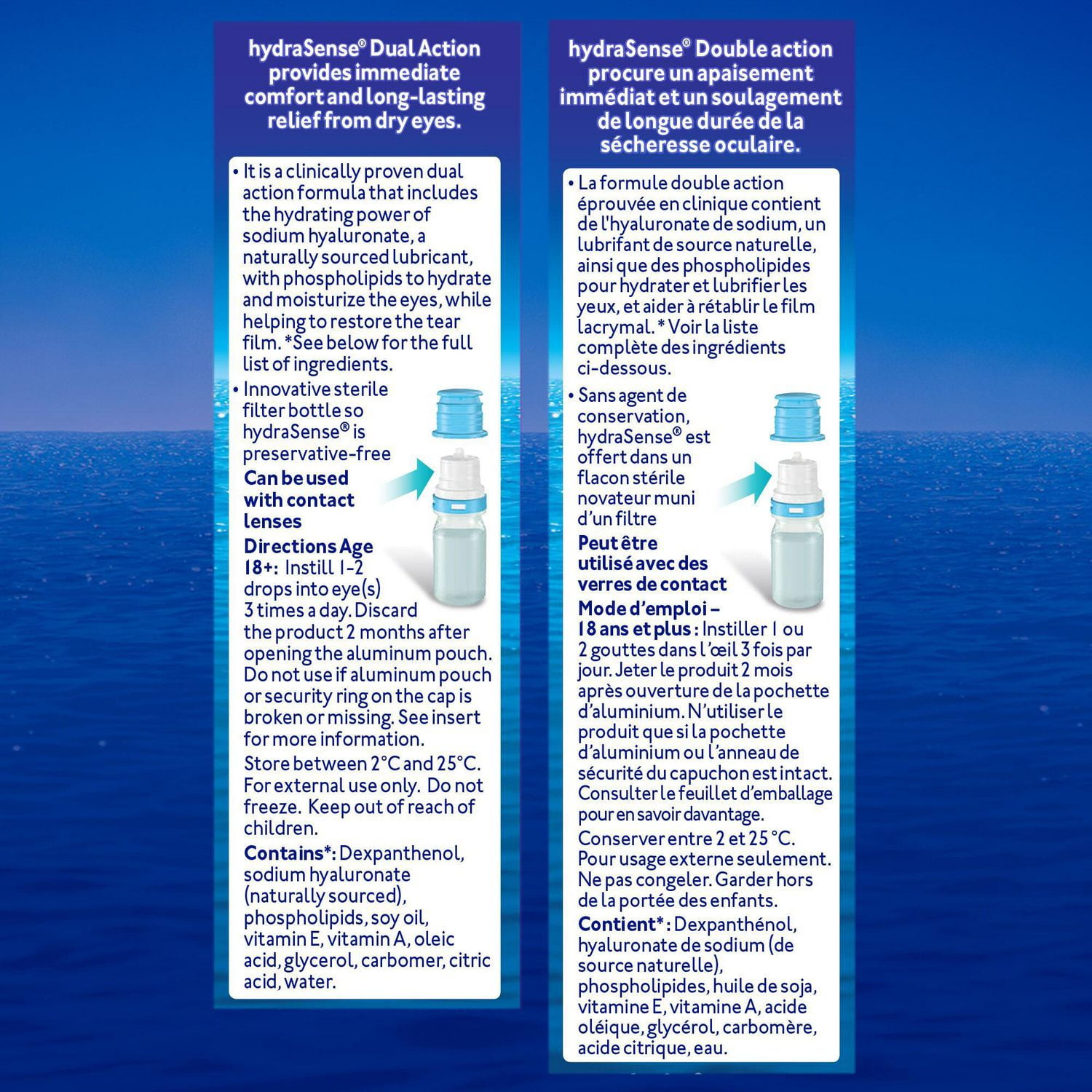 hydraSense Dual Action Eye Drops, for Dry Eyes, Preservative Free, Clinically Proven Dual Action Formula, Naturally Sourced Lubricant
