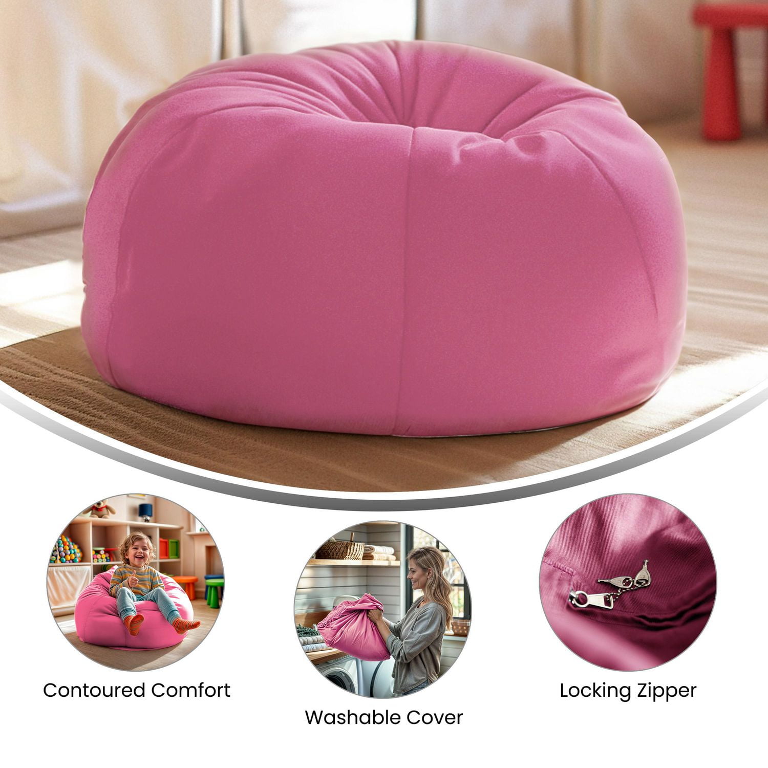 Small Solid Light Pink Kids Bean Bag Chair