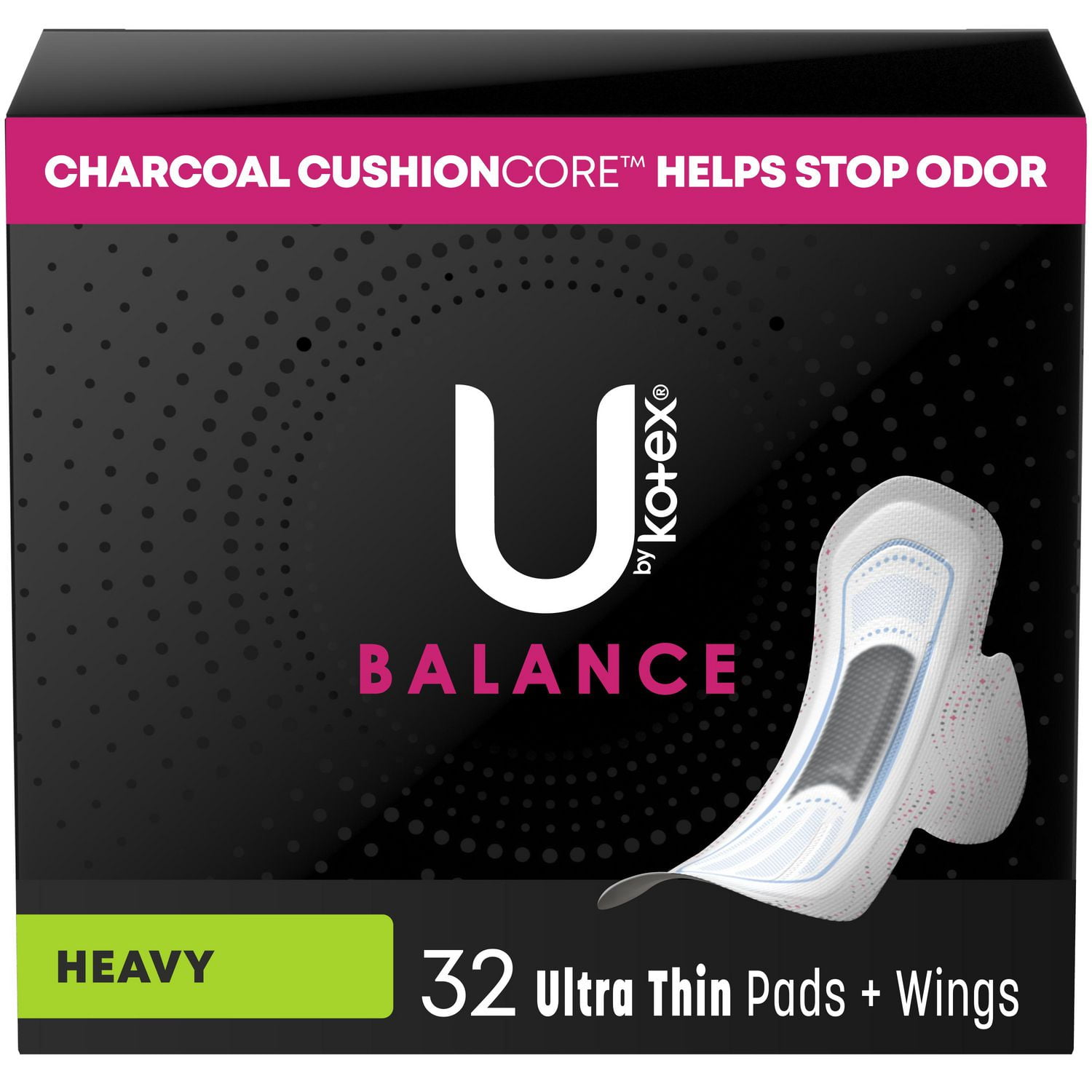 U by Kotex Balance Ultra Thin Pads with Wings, Heavy Absorbency, 32 Count,  UBK PAD 32 