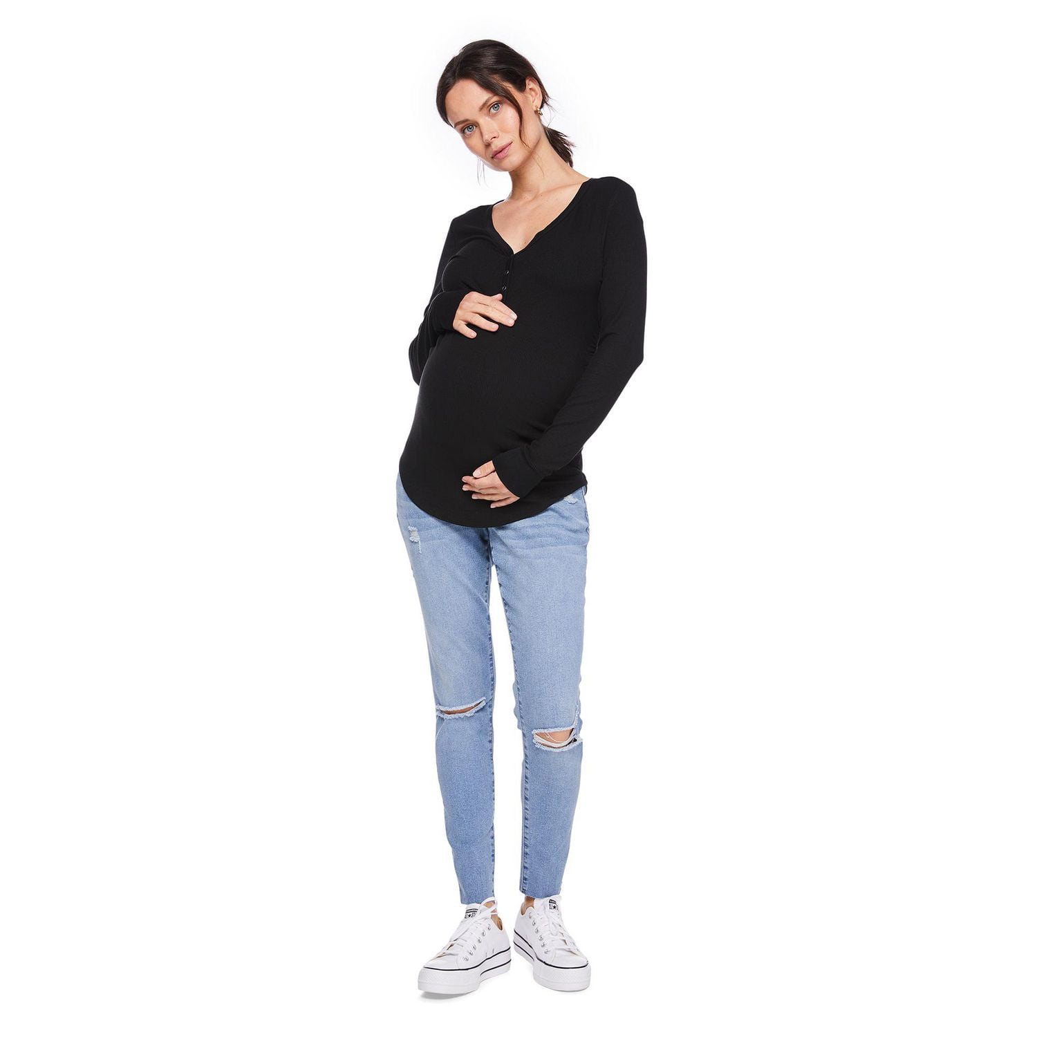 Paisley Sky Maternity Long Sleeve Snap Henley Top