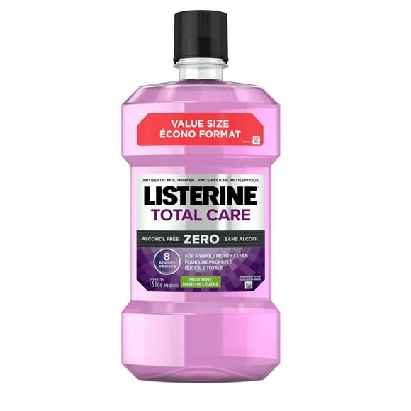 Listerine Alcohol Free Mouthwash, Total Care Zero, Fluoride Mouthwash for Bad Breath, Anti-Cavity, Helps Keep Teeth White, 1.5 L