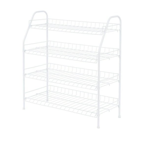 MAINSTAYS 4-Tier White Metal Shoe Rack and Accessories Storage, Holds up to 12 pairs,Easy assemble with no tools, 4 Tier Wire Shelf , Perfect Storage Shelf for Organization in Bedroom/Closet, Product assembled size: 25.7 in. W x 11.6 in. D x 27.8 in. H; White coating