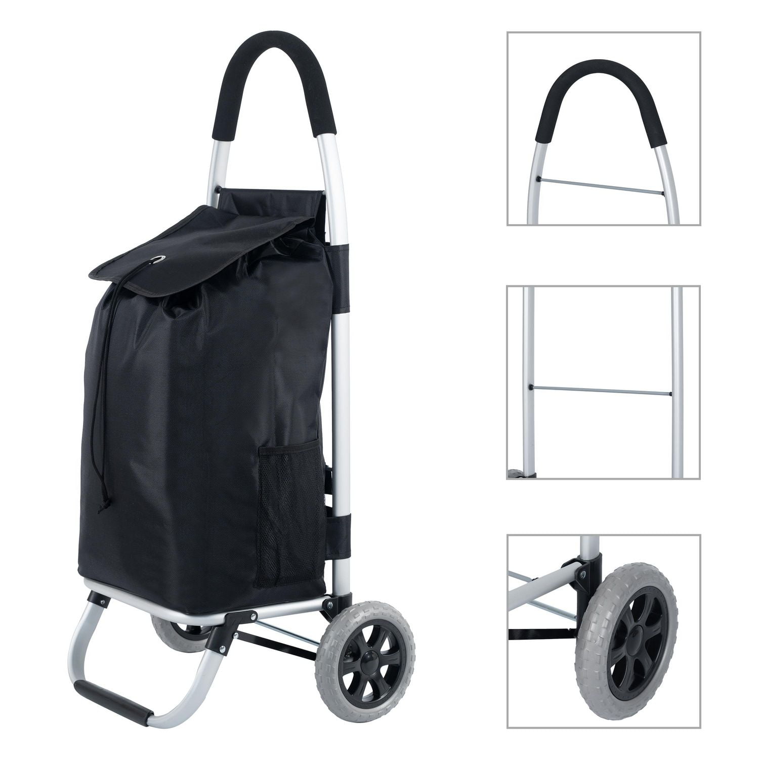 MAINSTAYS Deluxe Shopping Cart with Aluminum Frame Trolleys Folding Utility Shopping Cart Foldable Grocery Shopping Cart with Polyester Bag