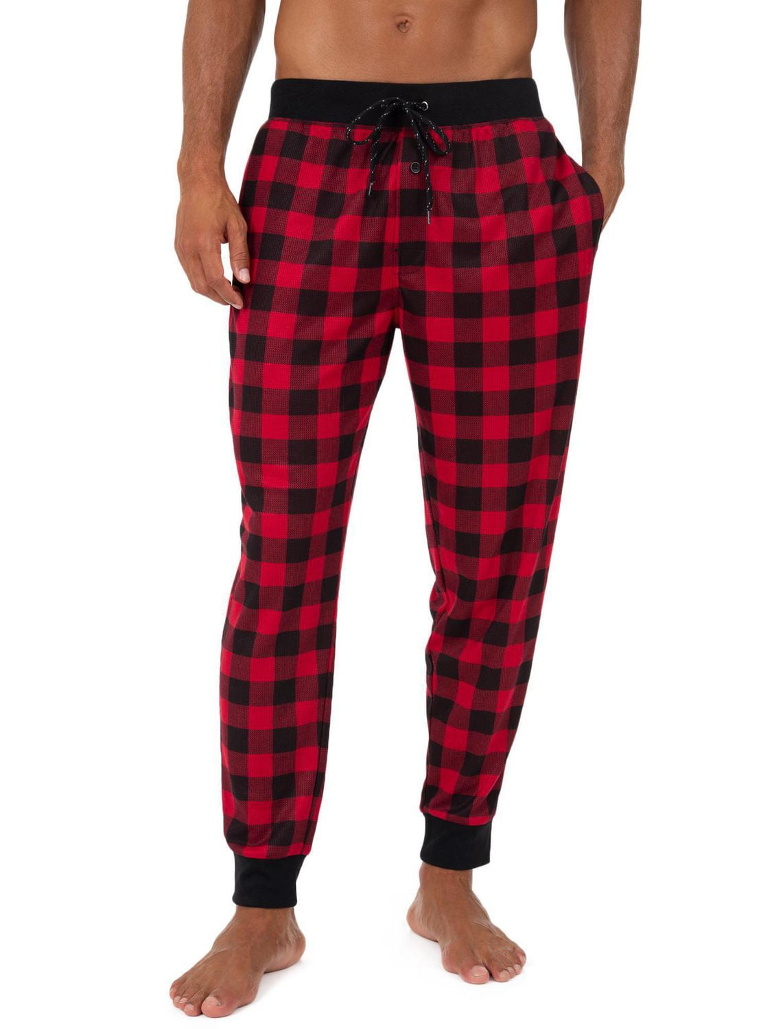 Fruit of the Loom Men's Knit Waffle Modern Fit Jogger Sleep Pant Red
