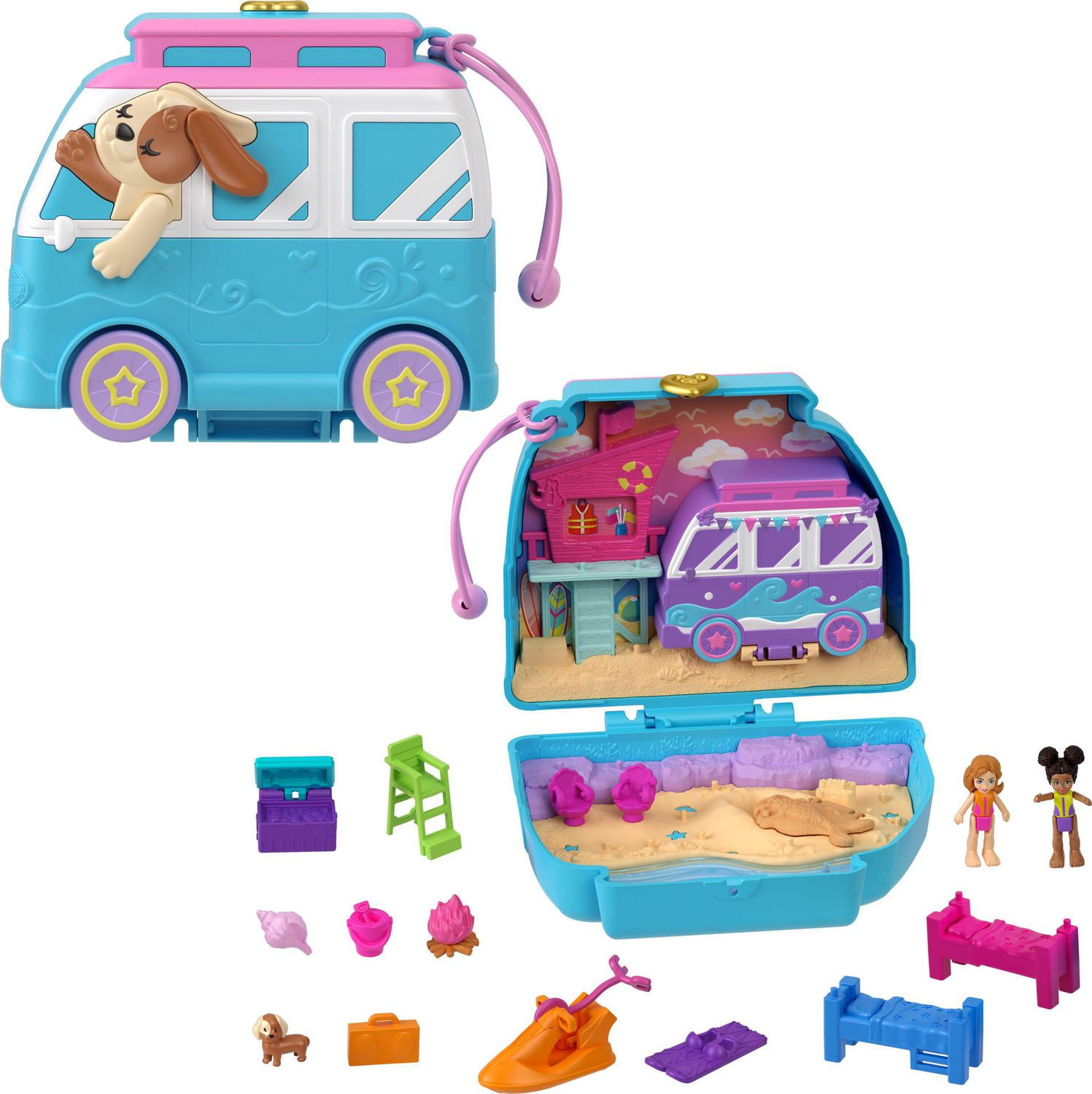 Polly Pocket Dolls and Playset Travel Toys Seaside Puppy Ride