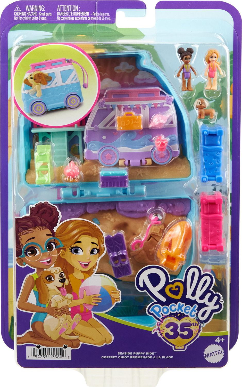 Polly Pocket Dolls and Playset Travel Toys Seaside Puppy Ride