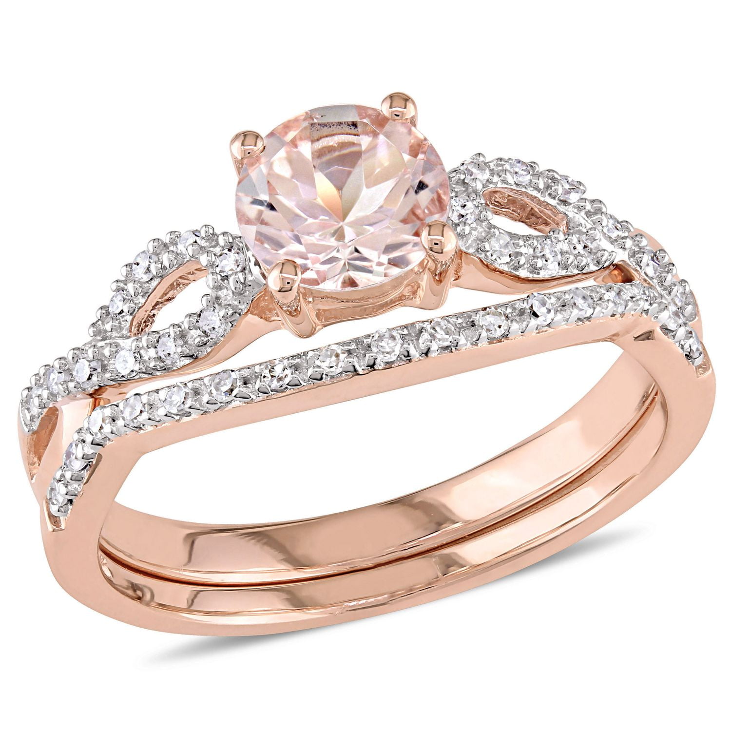 Tangelo 0.85 Carat T.G.W. Morganite and 0.15 Carat T.W. Diamond 10 K Rose Gold Infinity Bridal Set