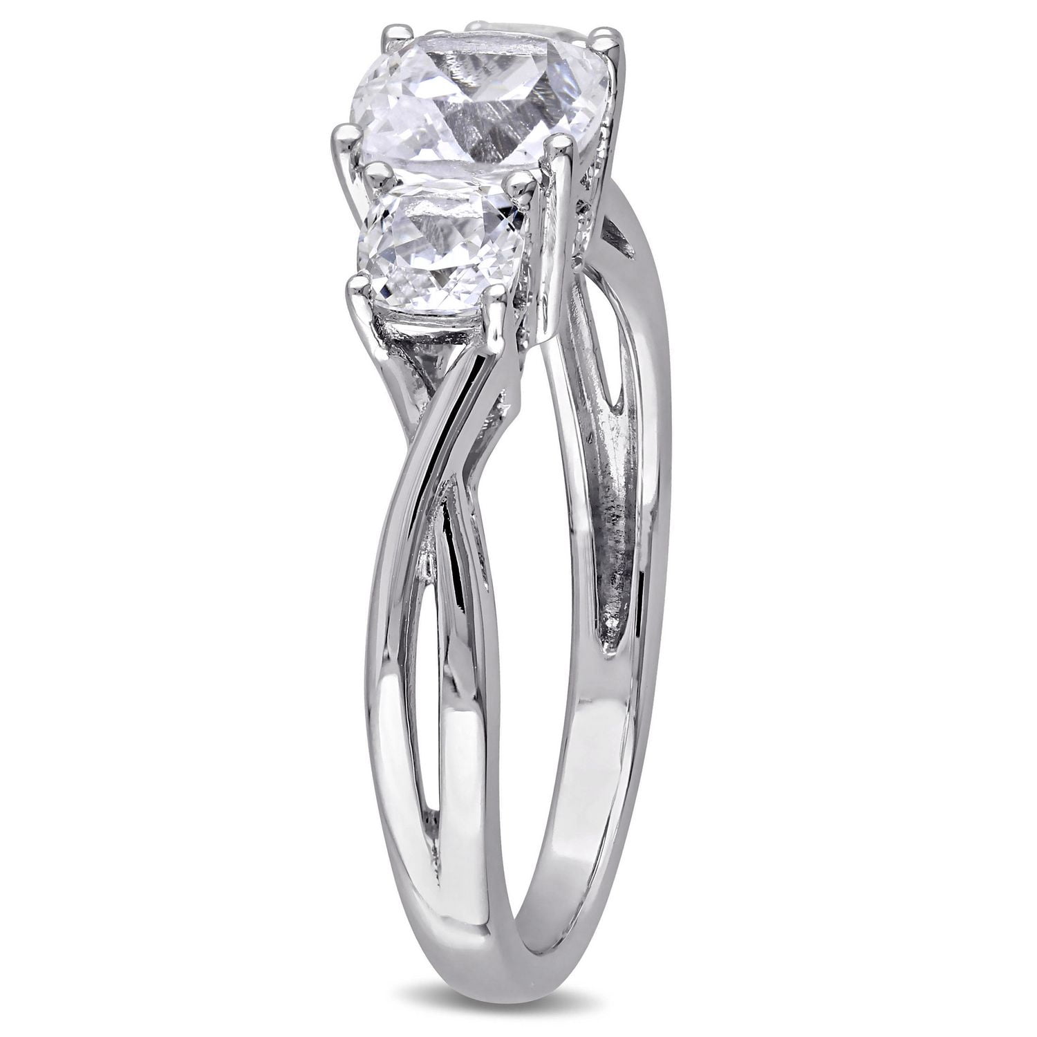 Miabella 2 Carat T.G.W Created White Sapphire and Diamond-Accent 10 K White Gold Three-Stone Ring
