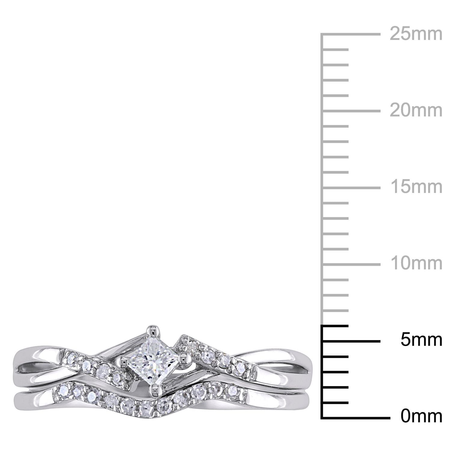Miabella 0.20 Carat T.W. Princess and Round-Cut Diamond 10 K White Gold Bypass Bridal Set