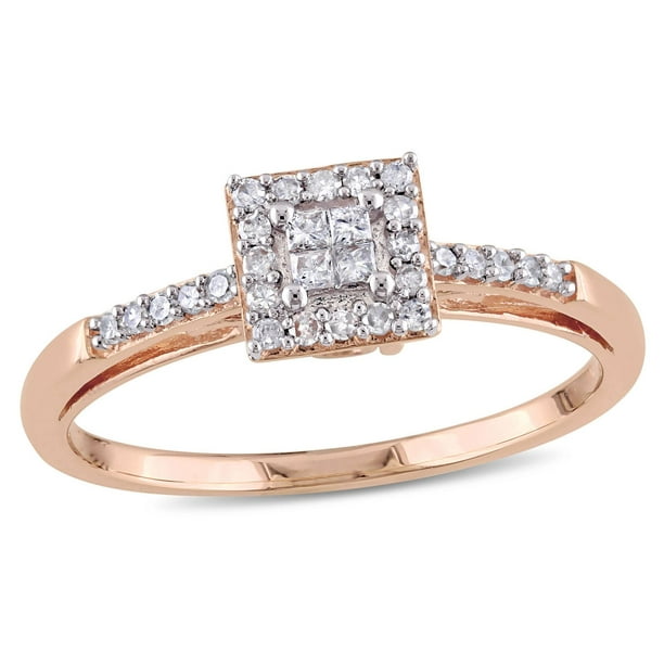 Bague de fiançailles de forme auréole Miabella avec diamants 0,20 CT poids total en or rosé 10K