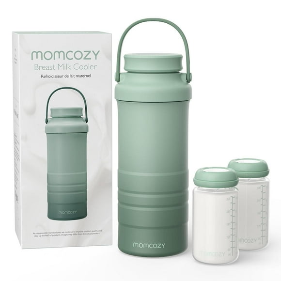 Momcozy 22oz Portable Breast Milk Cooler for Outdoor, Life Saver with 360° Total Cooling for 24 Hours, Large Capacity Travel Breastmilk Chiller with 2pcs Baby Bottles for Breastmilk Storage, Green