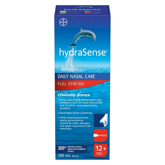 hydraSense Full Stream Nasal Spray, Daily Nasal Care, 100% Natural Source Seawater, Preservative-Free