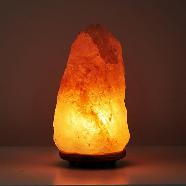 Lampe en sel blanc de l'Himalaya extrait à la main avec base en bois, forme  de rocher, interrupteur à bascule marche/arrêt, ampoule incluse 