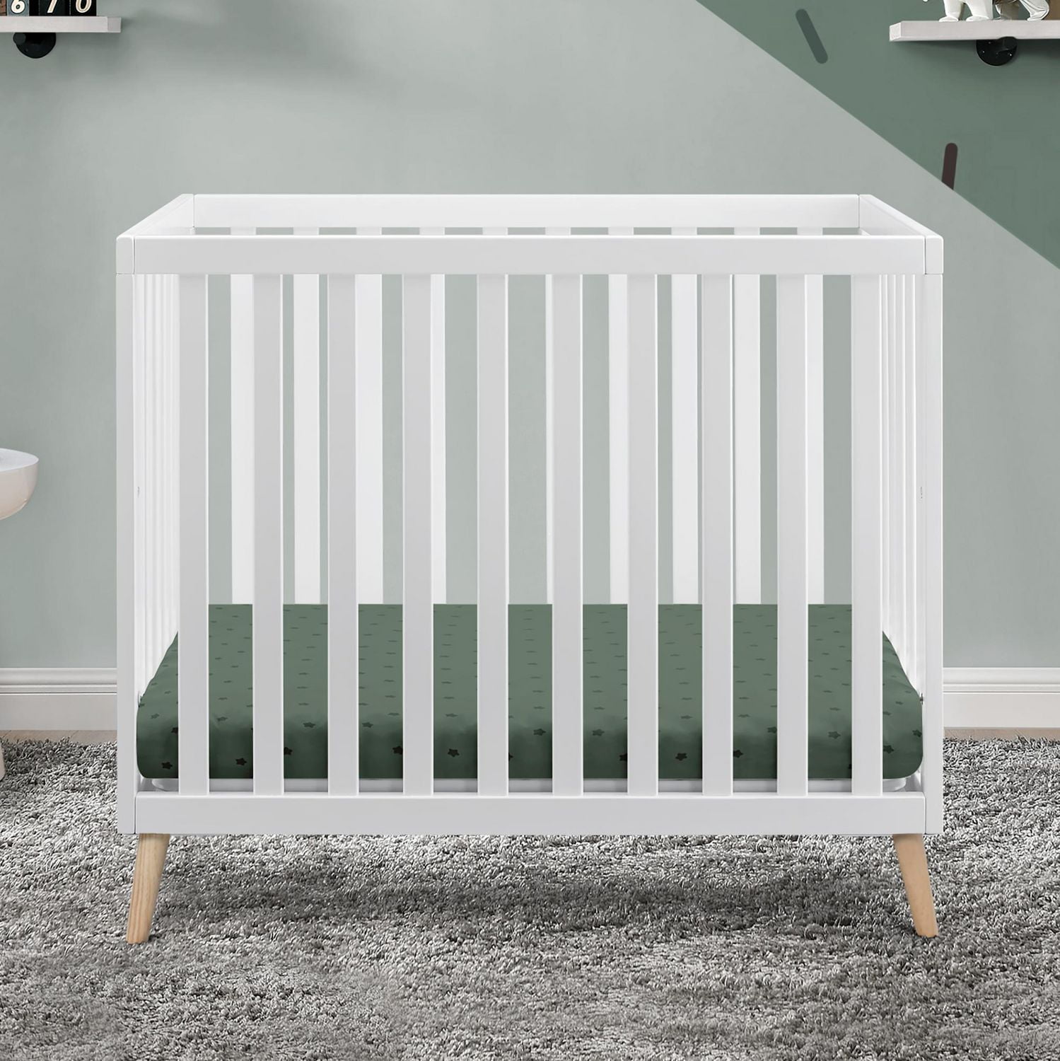 Delta Children Tucker Mini Baby Crib, Bianca White/Natural