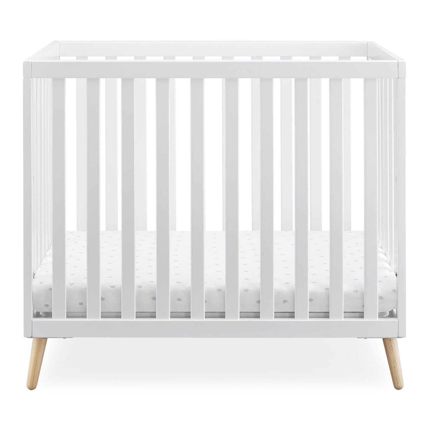Delta Children Tucker Mini Baby Crib, Bianca White/Natural
