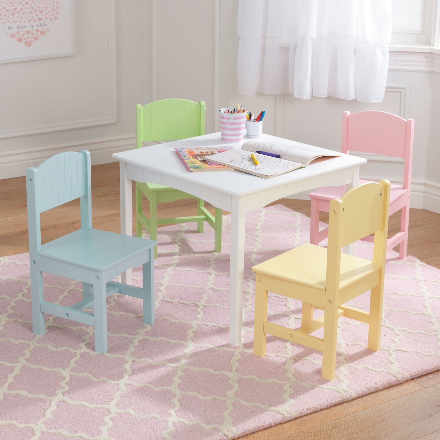 Kidkraft nantucket table & 4 pastel on sale chairs