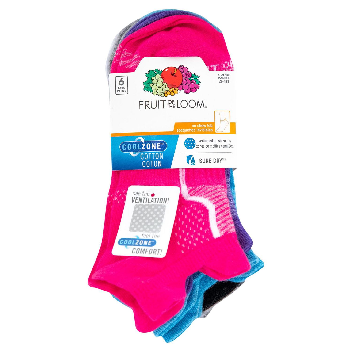 Fruit of the Loom - Femmes 6 paires CoolZone Coton soquesttes invisibles Fruit of the Loom Socquettes