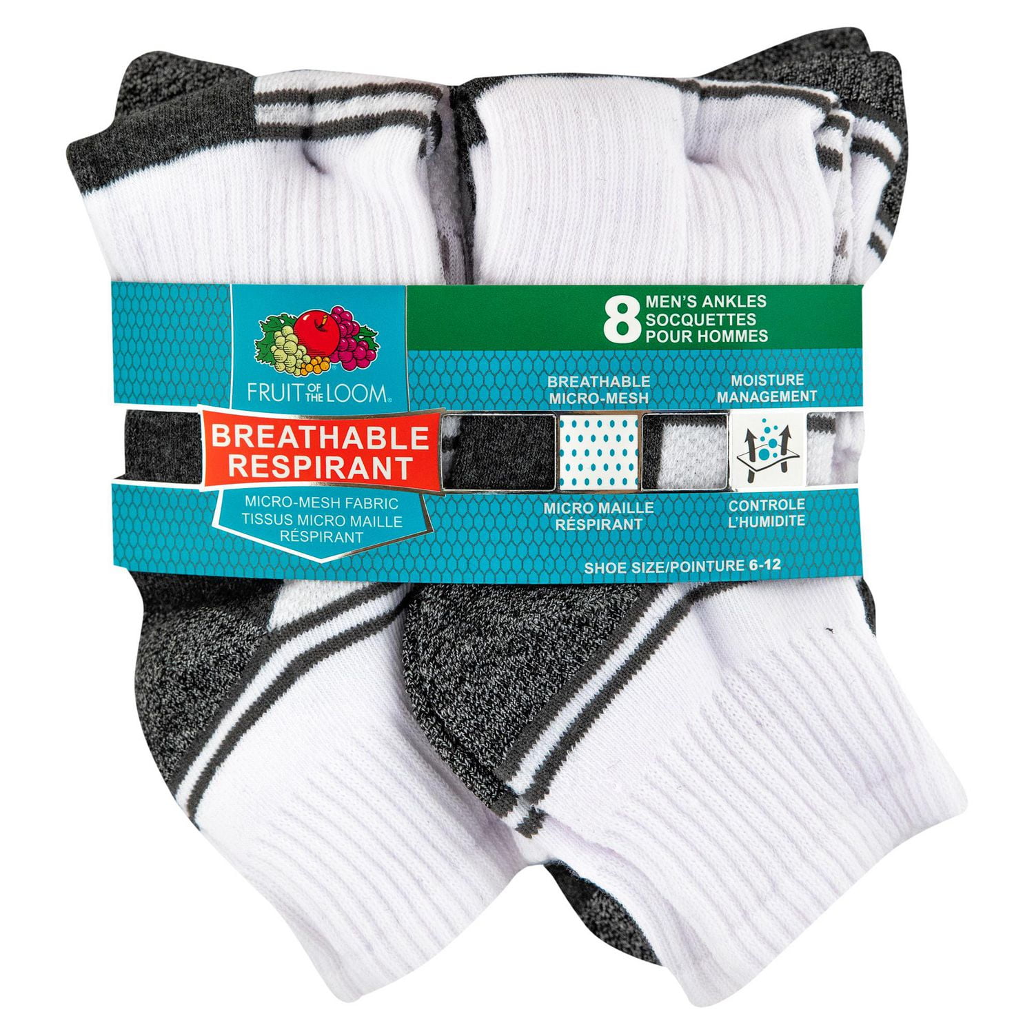 Fruit of the Loom - Mens Ankle - Breathable 8 pack